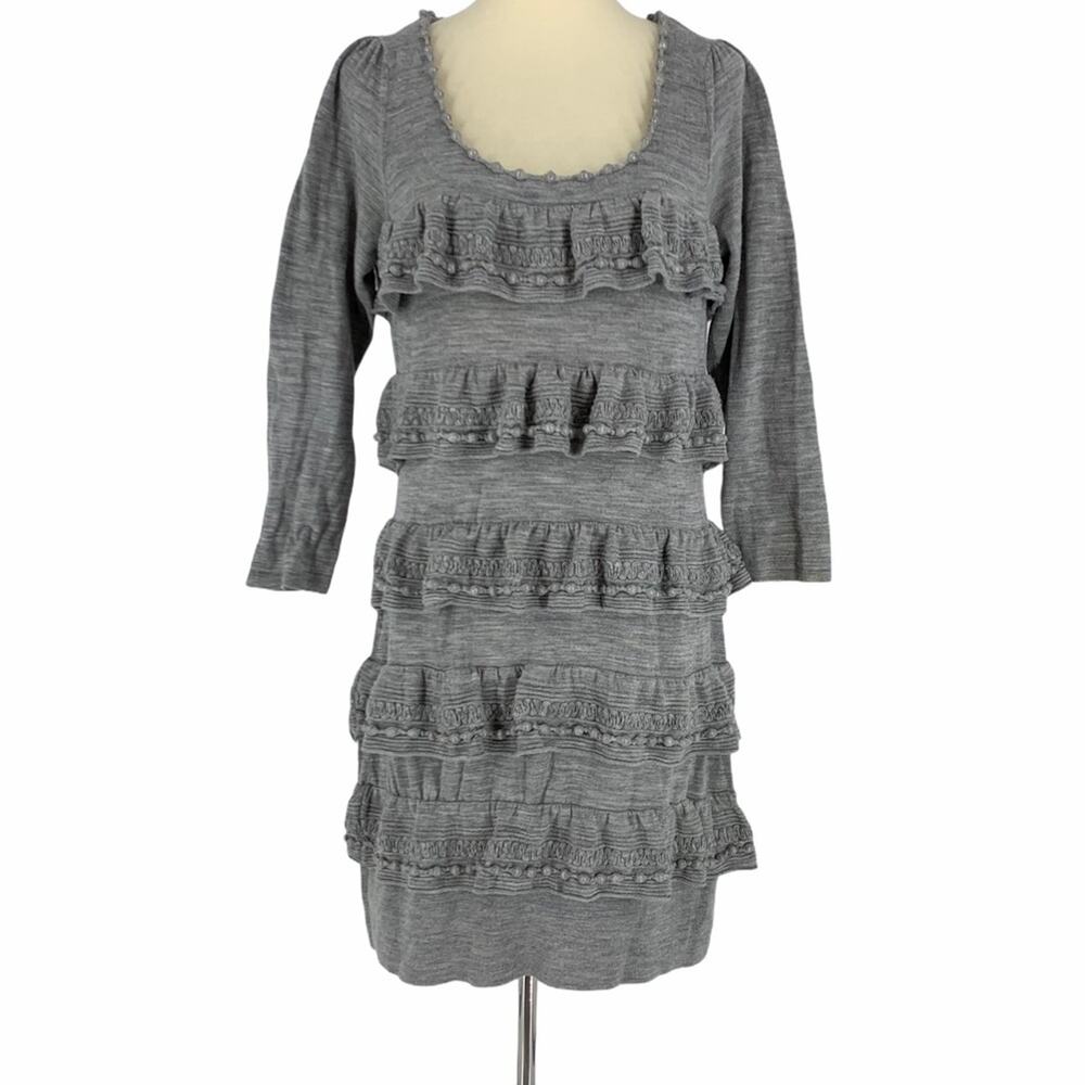 Anthropologie Leifsdottir Wool‎ Blend Tiered Dress Gray Women's Size Large
